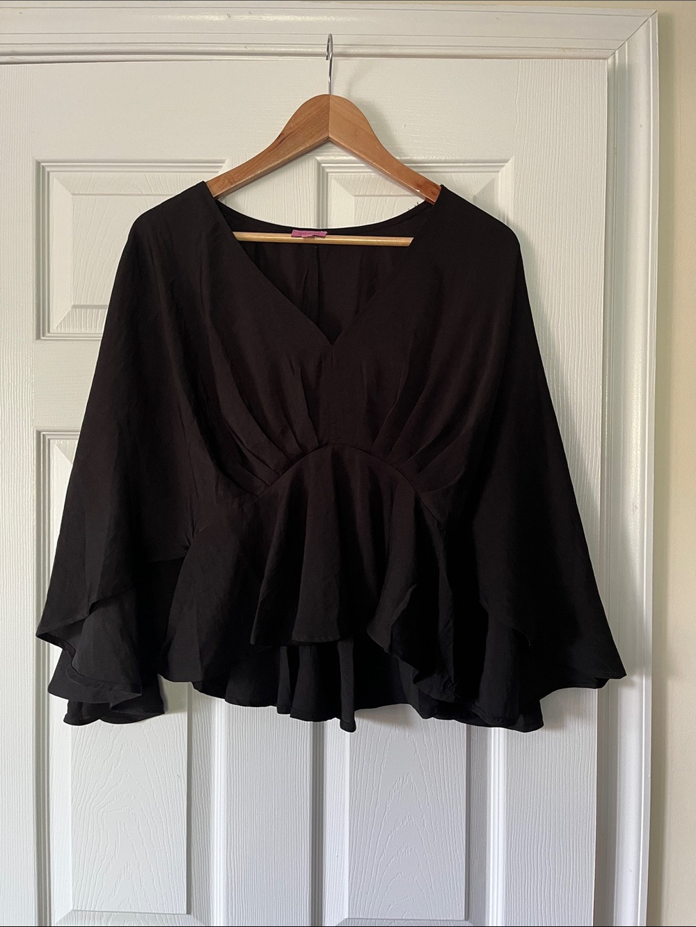 Black V-Neck Ruffle Peplum Blouse